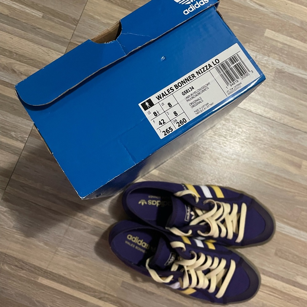 adidas rare Wales Bonner Nizza Purple Yellow Striped Gum Sole Canvas Sneakers - Picture 9 of 10